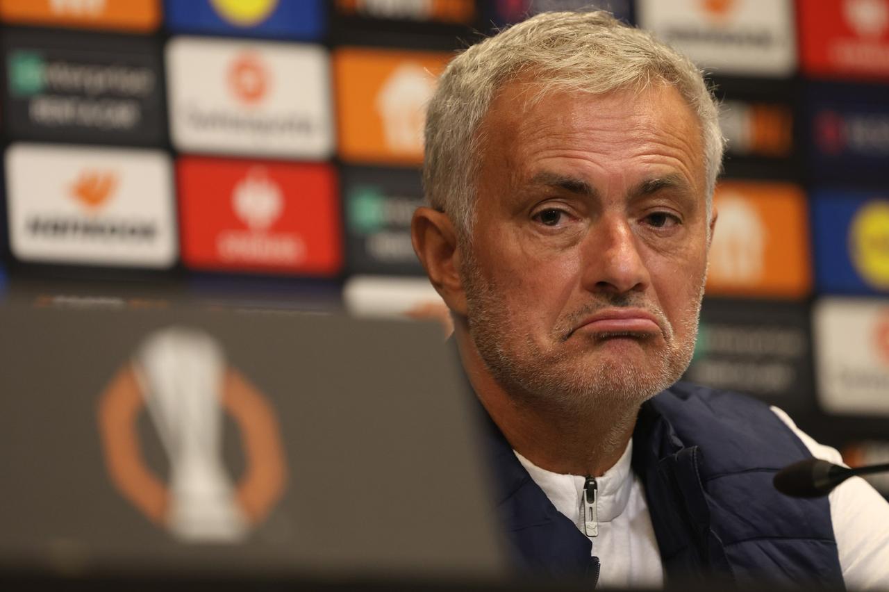 Then-head coach of Fenerbahce, Jose Mourinho, speaks during a press conference in Enschede, Netherlands, October 3, 2024. (AA Photo)