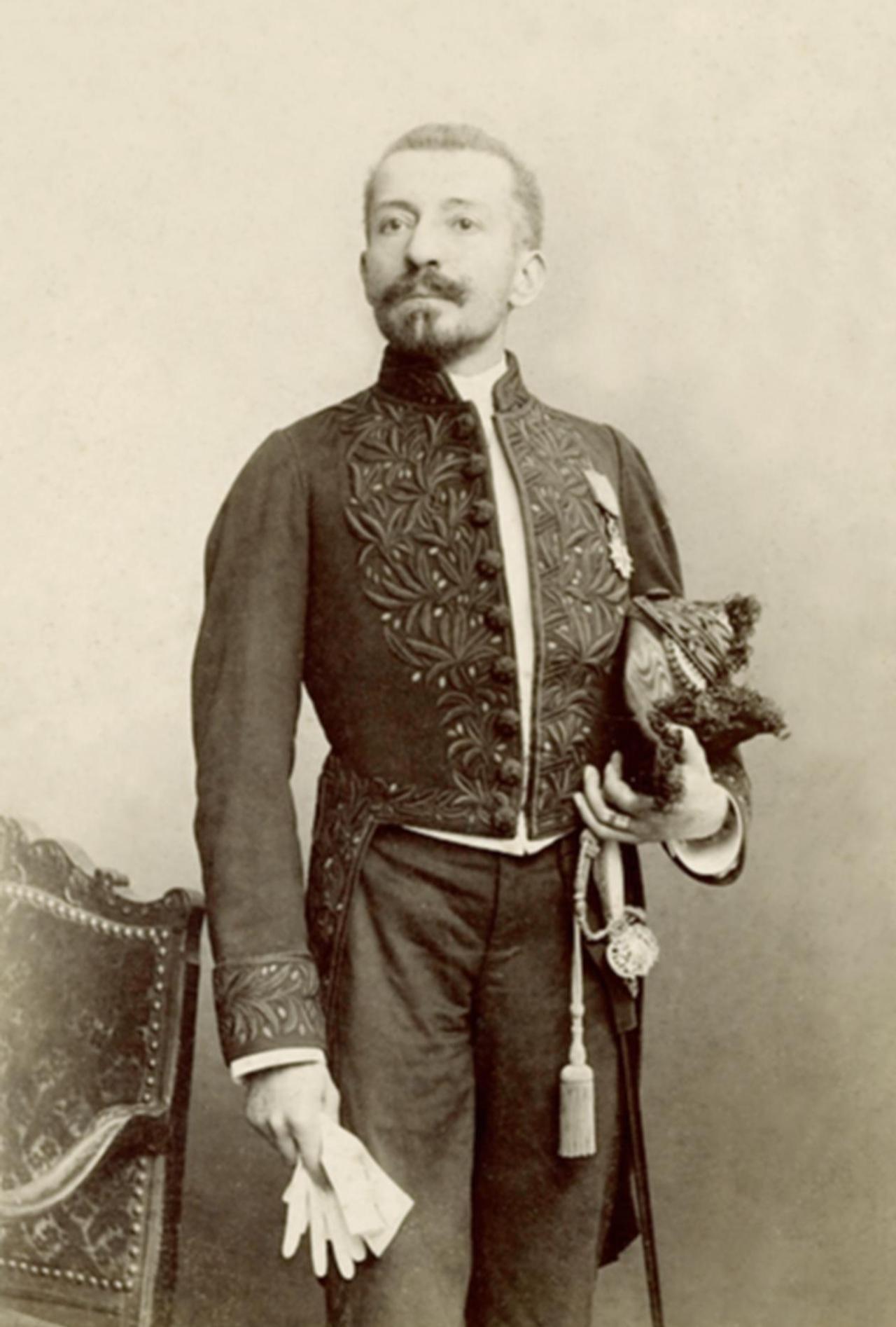 French writer Pierre Loti (1850–1923) on April 7, 1892, the day of his reception at the Academie francaise, wearing the ceremonial green habit and carrying the traditional sword. (Photo via Wikimedia)