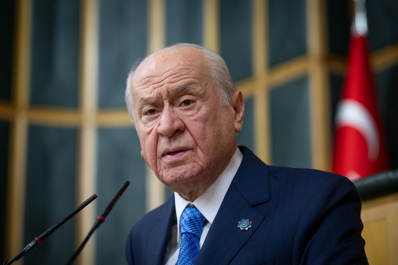 Türkiye's Nationalist Movement Party (MHP) leader Devlet Bahceli makes a speech during his party's group meeting at the Turkish Grand National Assembly in Ankara, Türkiye, April 28, 2026. (AA Photo)