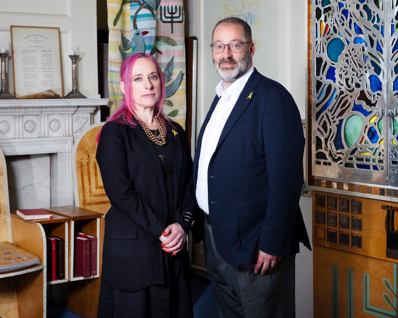 Rabbi Charley Baginsky and Rabbi Josh Levy pose ahead of the release of a book compiling 40 essays on Jewish identity, Zionism, and Israel, London, United Kingdom, April 28, 2026. (Courtesy of The Guardian)