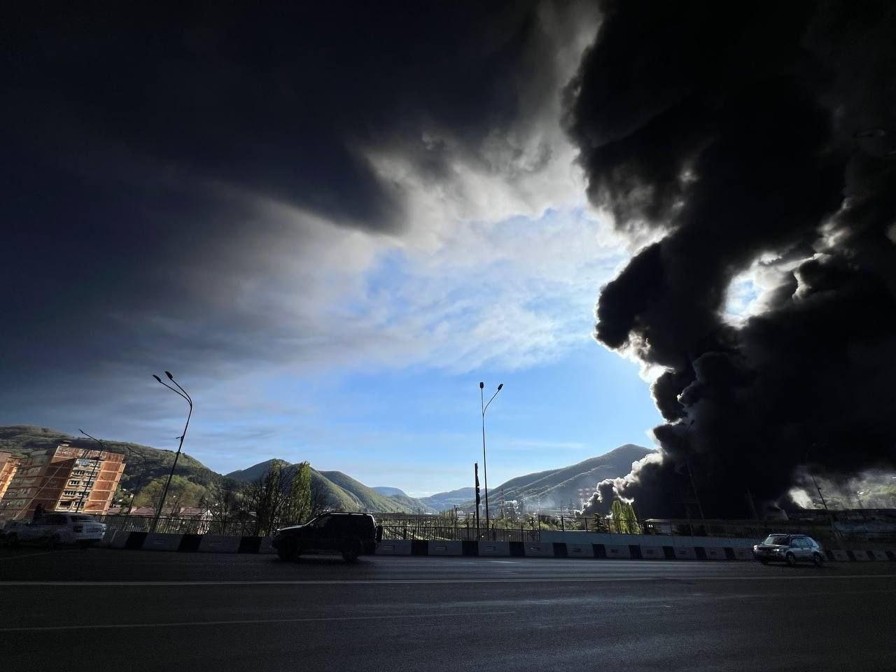 The photo shows Russia's Tuapse oil refinery in the Krasnodar region after a reported Ukrainian drone attack on April 28, 2026. (Photo via Telegram)