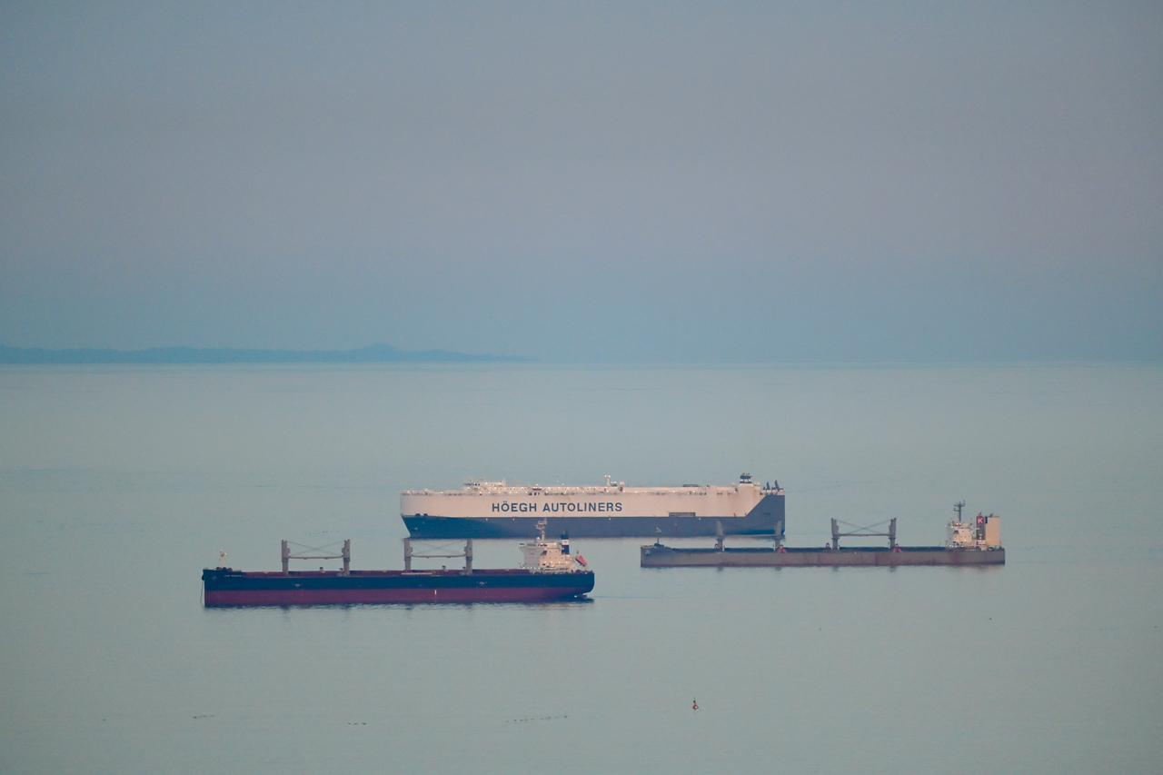 Cargo ships wait to transit the Panama Canal in Panama City, April 26, 2026. (AFP Photo)