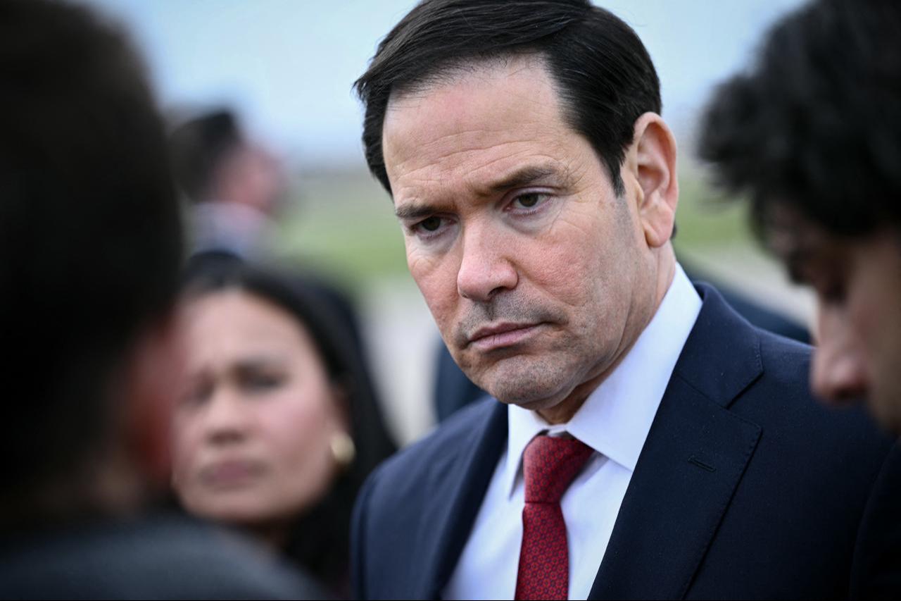 US Secretary of State Marco Rubio looks on as he speaks to the press following a G7 Foreign Ministers' meeting with Partner Countries before his departure at Le Bourget airport, outside Paris, France, March 27, 2026. (AFP Photo)