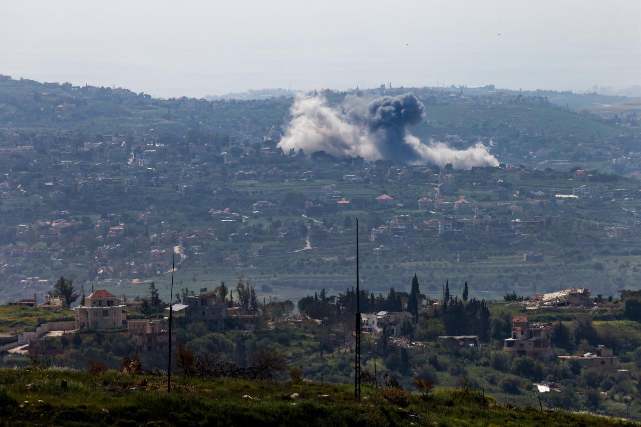 This picture taken from a position in Upper Galilee in northern Israel, near the border with Lebanon, shows smoke rising during Israeli strikes in southern Lebanon, April 27, 2026. (AFP Photo)