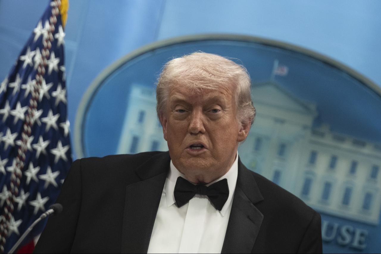 US President Donald Trump holds a press conference at the White House in Washington, DC, shortly after a shooting incident at the White House Correspondents' Dinner, April 25, 2026. (AA Photo)