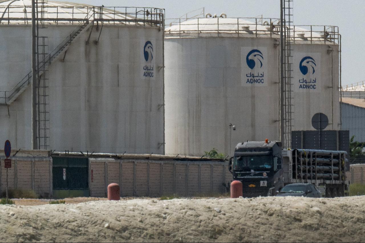A truck drives past an ADNOC Gas — a subsidiary of the Abu Dhabi National Oil Company, facility in Abu Dhabi on March 3, 2026. (AFP Photo)
