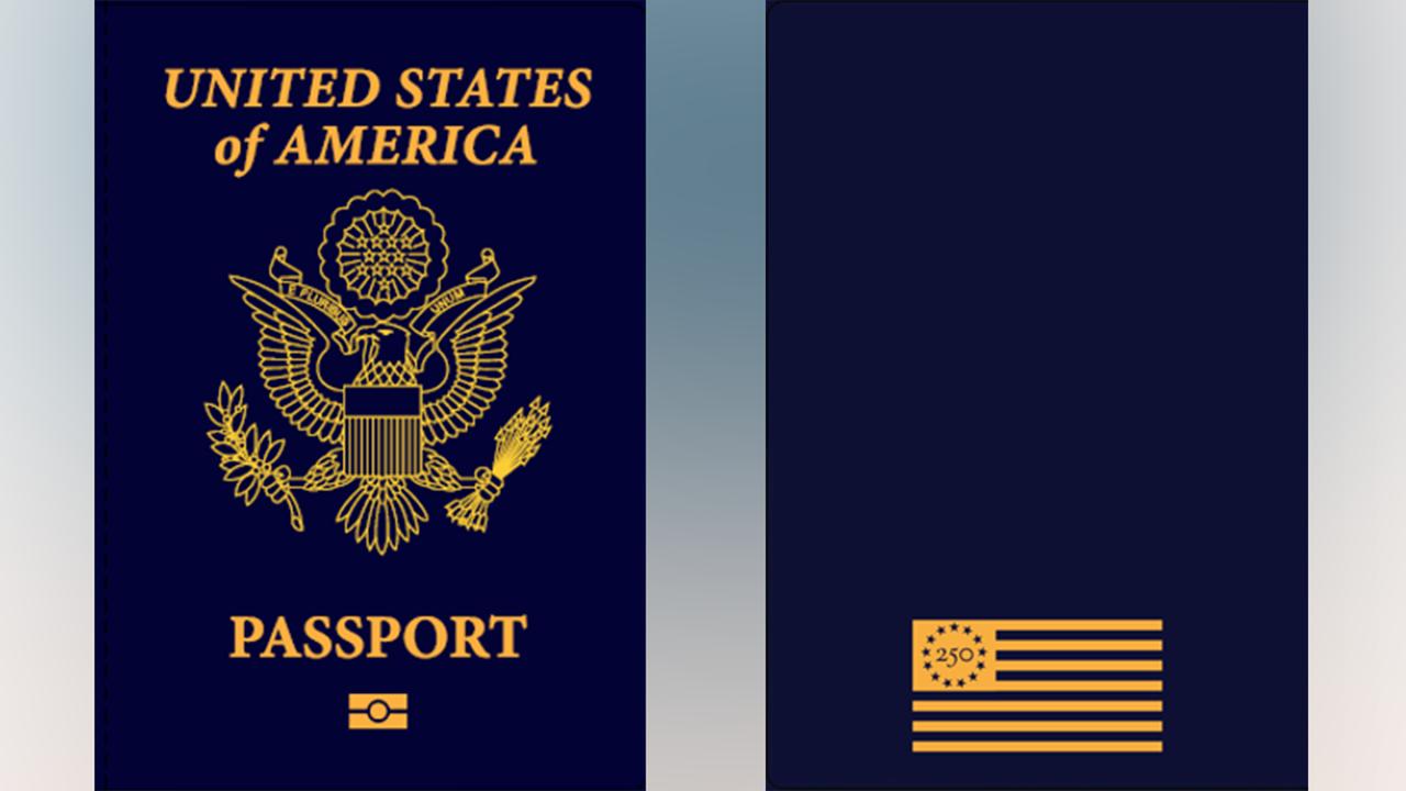 Front and back cover design of commemorative United States passport marking the 250th anniversary of independence, Washington, United States, 2026. (Courtesy of the U.S. State Department)