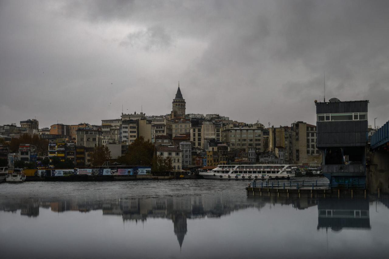 Galata Tower in Eminonu district during heavy rain, Istanbul, Türkiye, Nov. 21, 2024. (AFP Photo)