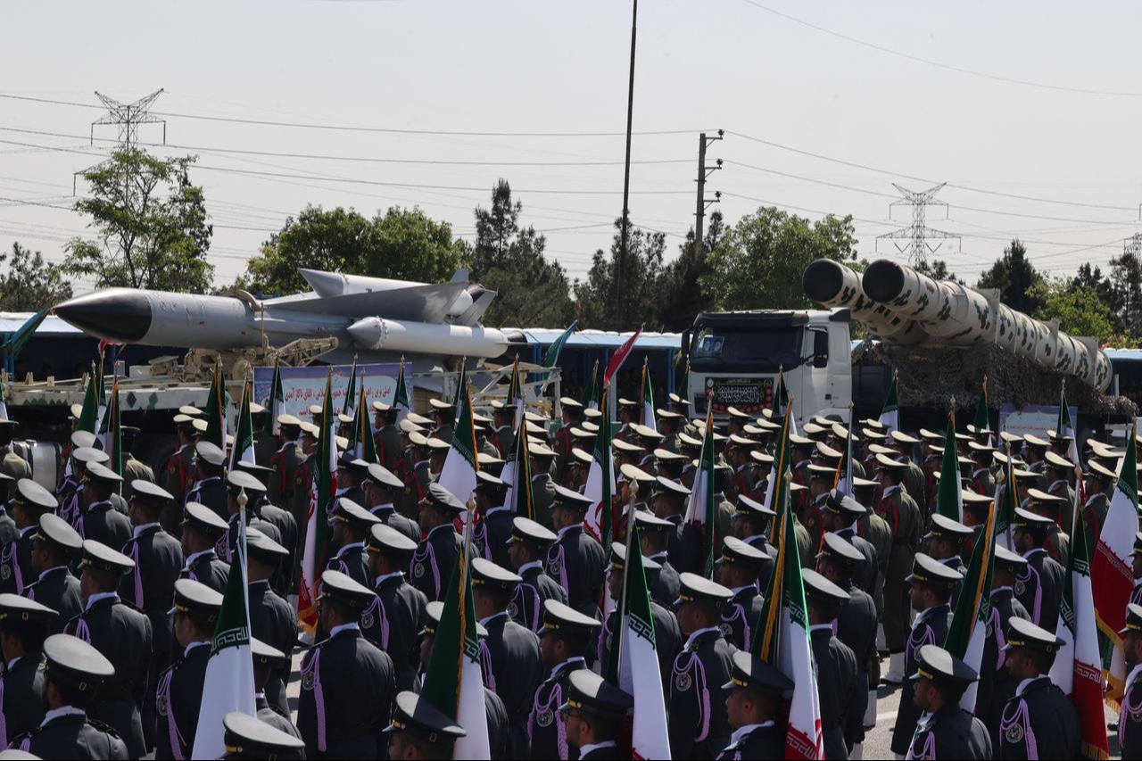 Iranian soldiers take part in a military parade during a ceremony marking the countrys annual army day in Tehran, Iran on April 18, 2023. (AFP Photo)