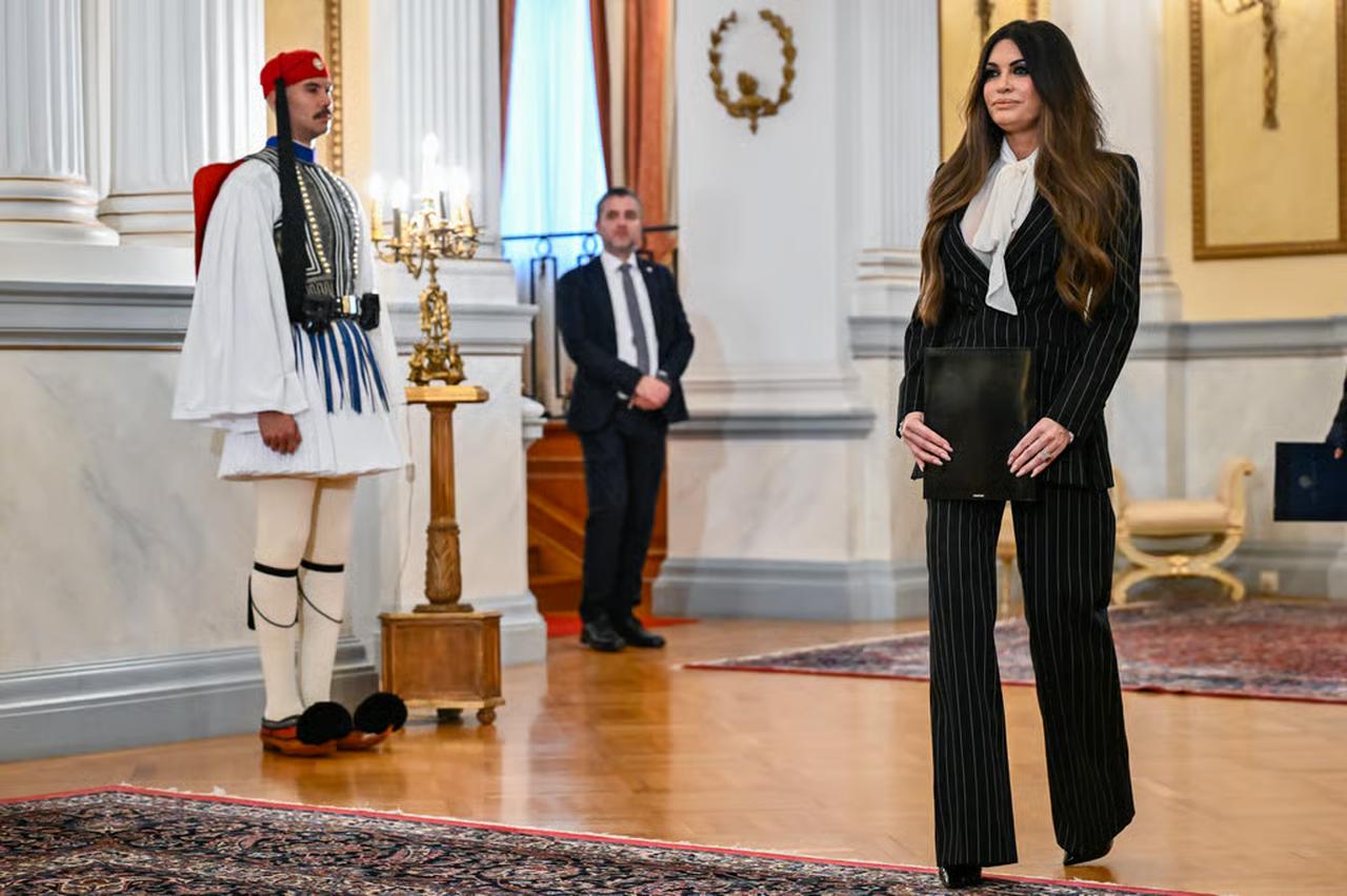 Kimberly Guilfoyle arrives at the Greek Presidential Palace to present her credentials to the Greek president in Athens, Greece, Nov. 4, 2025. (AFP Photo)
