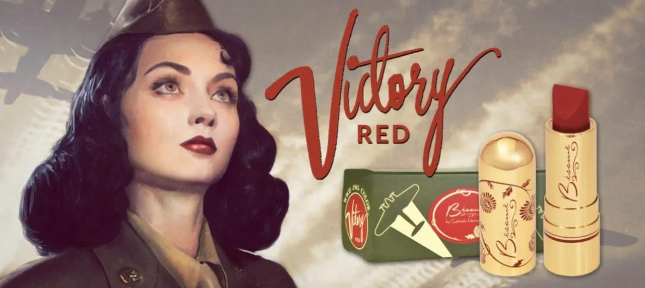 Bésame Cosmetics’ 2016 relaunch of Victory Red, a shade originally commissioned for the U.S. Army to bolster morale, United States. (Courtesy of Besame)
