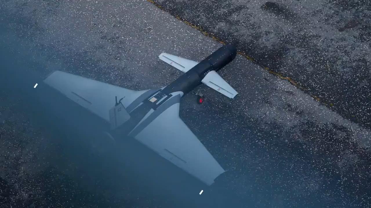 The photo shows Baykar's Mizrak (Spear), an autonomous long-range loitering munition, during tests at an unspecified location and time. (Photo via screengrab from X/@BaykarTech)