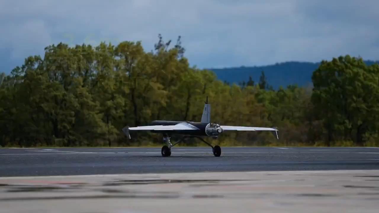 The photo shows Baykar's Mizrak (Spear), an autonomous long-range loitering munition, during tests at an unspecified location and time. (Photo via screengrab from X/@BaykarTech)