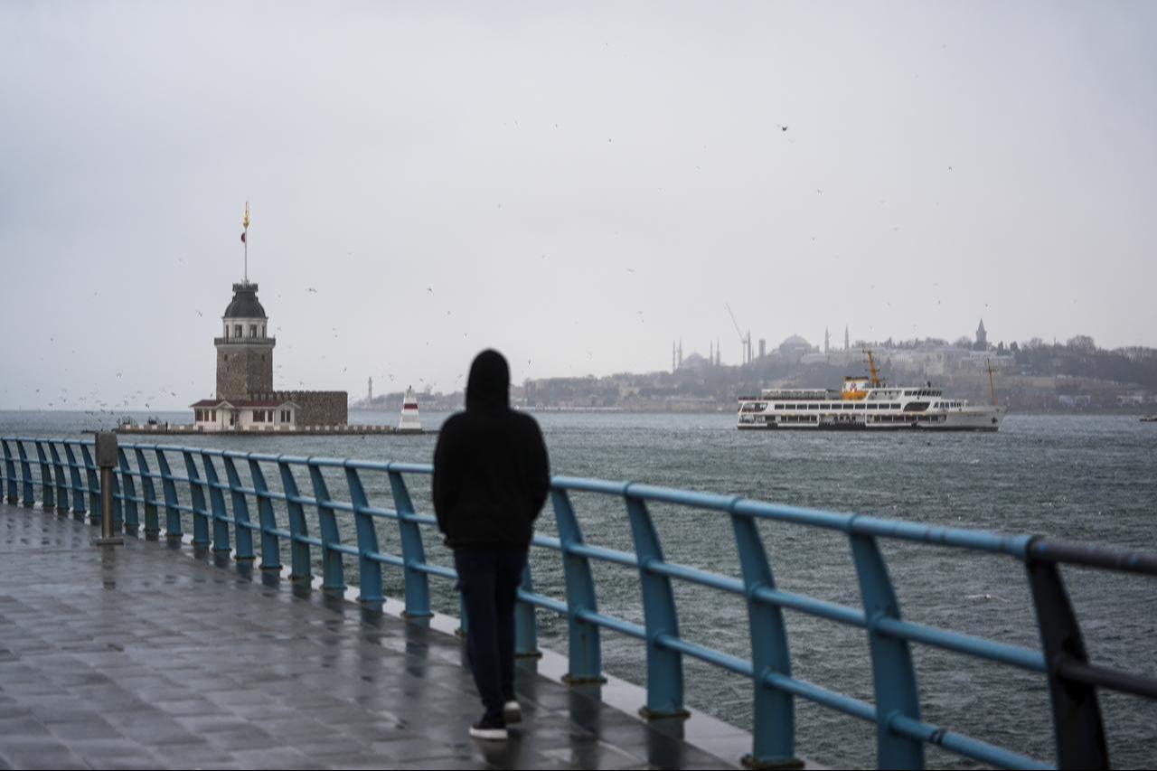 Maiden's Tower is seen during a rainy day in Istanbul, Türkiye on January 12, 2026. (AA Photo)