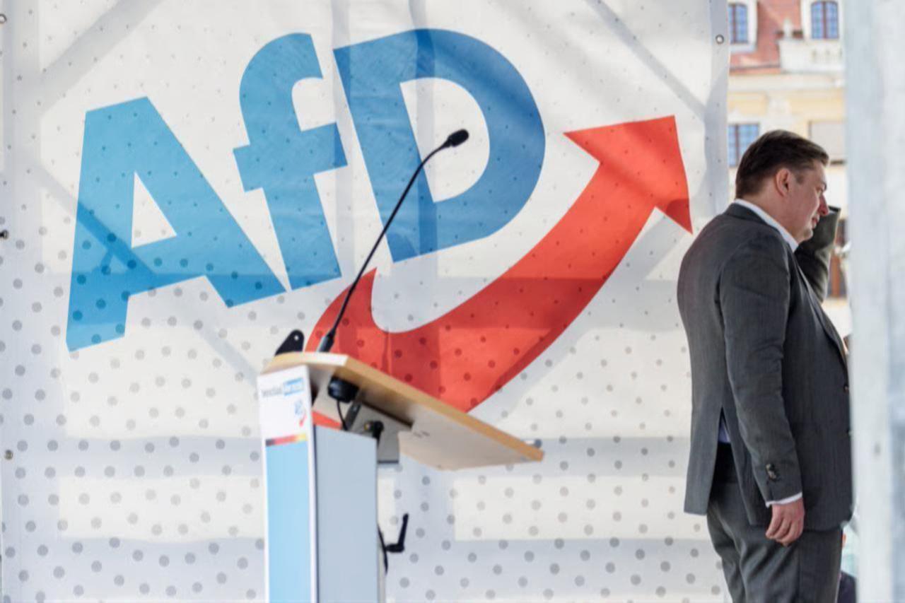 German right-wing Alternative for Germany (AfD) party for the European election Maximilian Krah attends a campaign event for the upcoming European elections in Dresden, eastern Germany , May 1, 2024. (AFP Photo)
