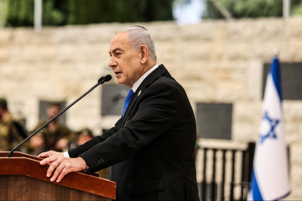Israel’s Prime Minister Benjamin Netanyahu speaks during a ceremony at the Military Cemetery on Mount Herzl in Jerusalem, Israel, April 21, 2026. (AFP Photo)