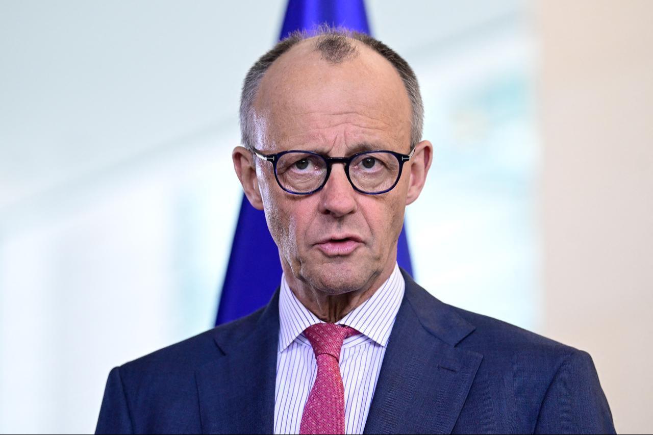 German Chancellor Friedrich Merz gives a press statement with the German Health Minister at the Chancellery in Berlin, Germany, April 29, 2026. (AFP Photo)