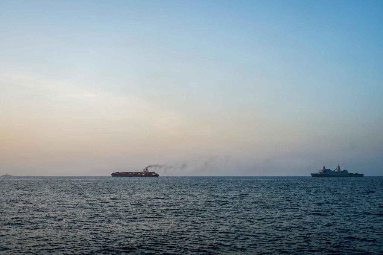 U.S. forces patrol the Arabian Sea near M/V Touska, April 20, 2026, after the Iranian-flagged vessel attempted to violate the U.S. naval blockade. (Photo via U.S. Navy)