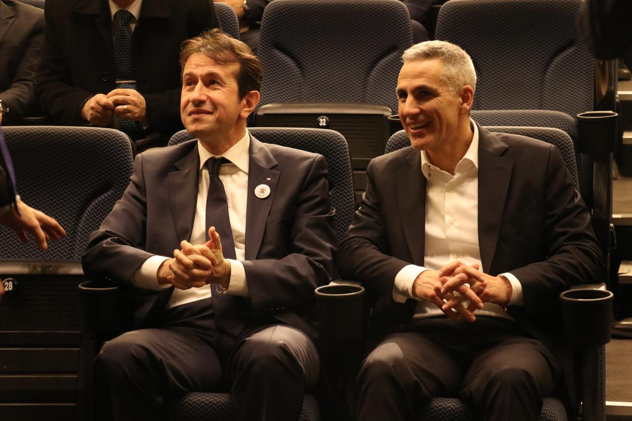 Bulgarian Prime Minister Andrey Gyurov (right) and Minister of Transport and Communications Korman Ismailov (left) attended the premiere of documentary in Sofia, Bulgaria, April 4, 2026. (AA Photo)