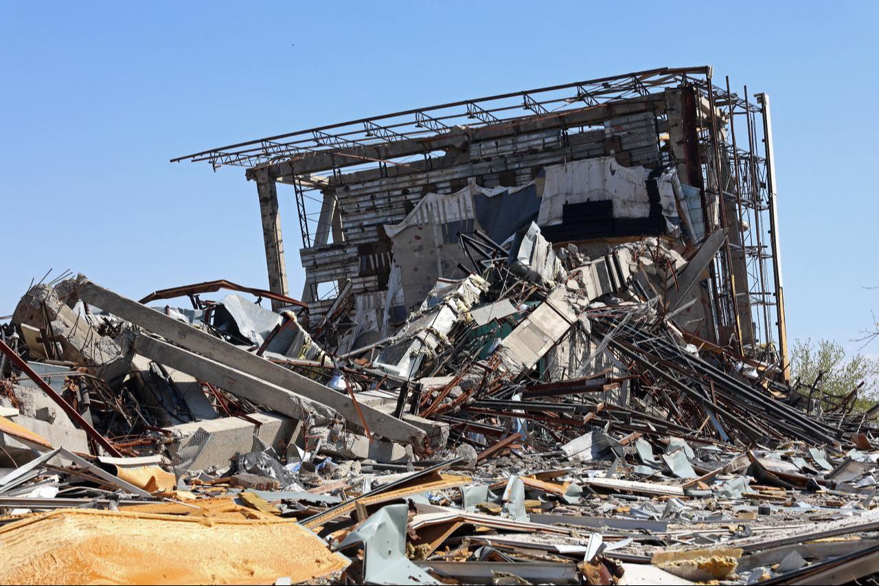 A heavily damaged building is pictured following a strike at the Azadi Sport Complex in Tehran, Iran on April 3, 2026. (AFP Photo)
