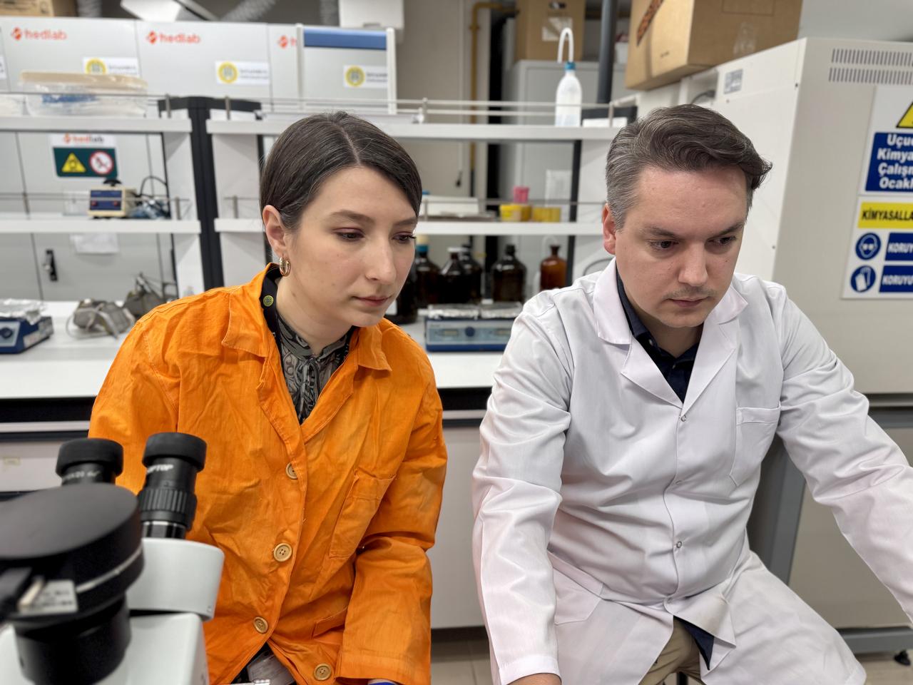 Scientists work in a laboratory to analyze the impact of microplastics on aquatic production systems. (AA Photo)