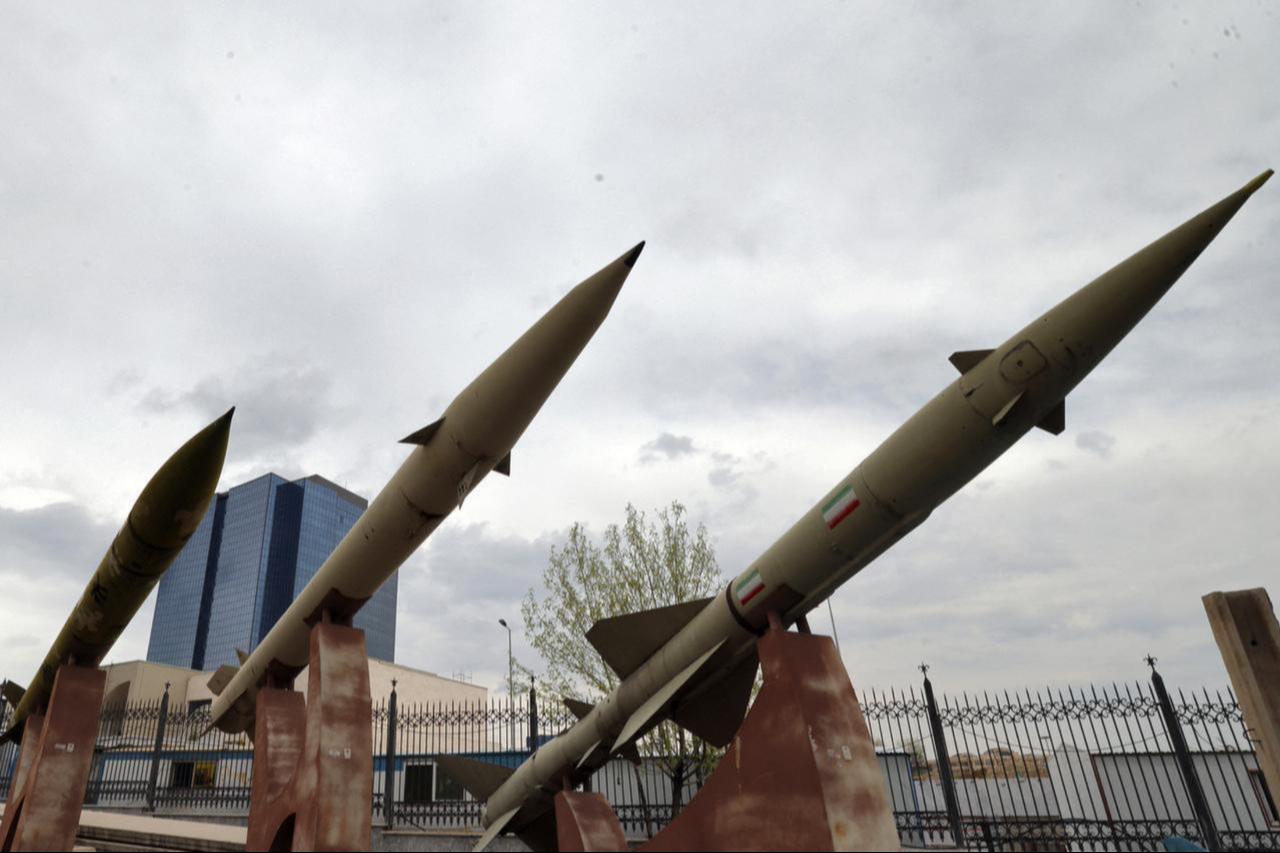Mockups of domestically-made Iranian missiles are displayed at an exhibition outside the Defence Museum in Tehran, Iran on March 31, 2026. (AFP photo)