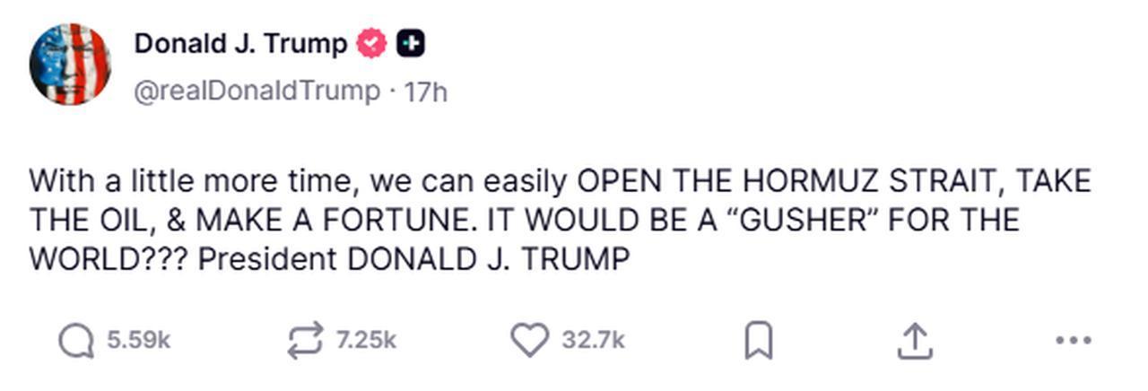 A screengrab from Truth Social shows US President Donald Trump's post on the social media on April 3, 2026. (Photo via Truth Social)