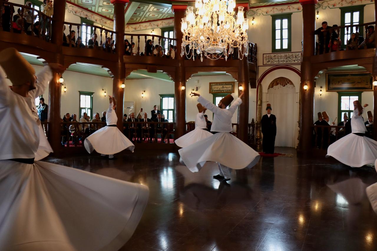 Whirling dervishes perform a traditional Sufi ceremony as part of cultural events marking the 700th anniversary of Bursa’s conquest in Türkiye. (AA Photo)