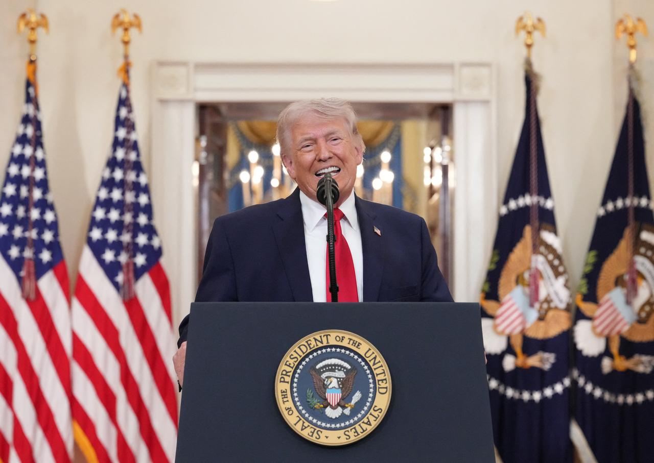 US President Donald Trump speaks during a televised address on the conflict in the Middle East from the Cross Hall of the White House in Washington, DC, April 1, 2026. (AFP Photo)