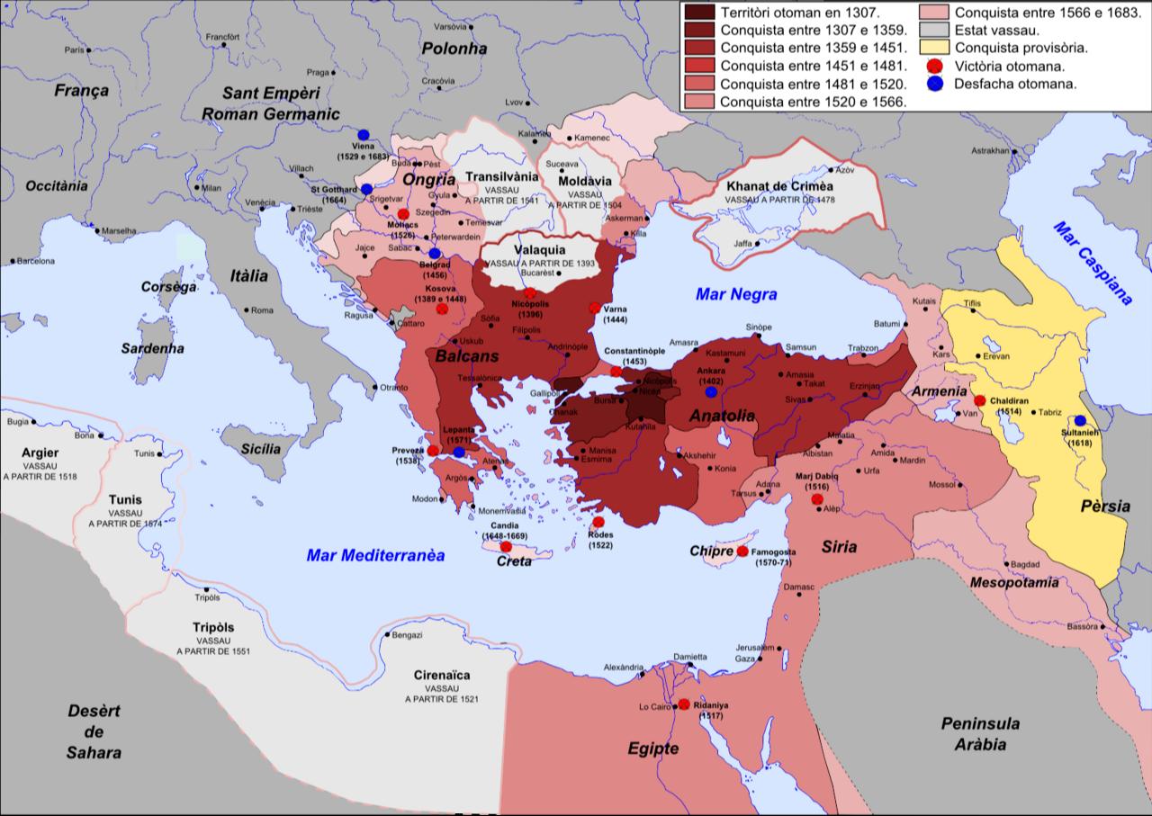 A map of the territorial expansion of the Ottoman Empire from 1307 to 1683. (Map via Wikimedia)