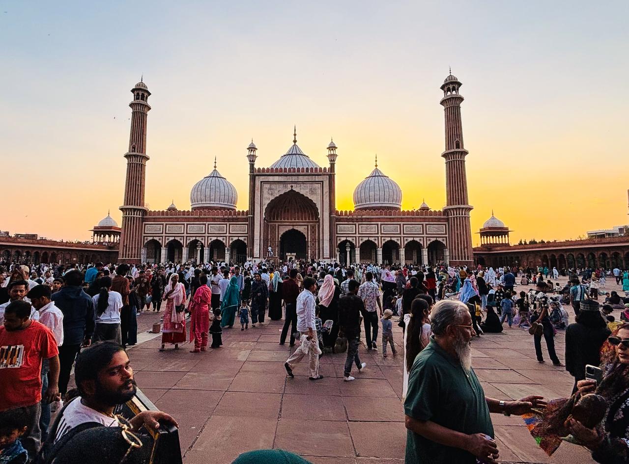 People gather in the courtyard of Jama Masjid in New Delhi, India, April 6, 2026. (AA Photo)