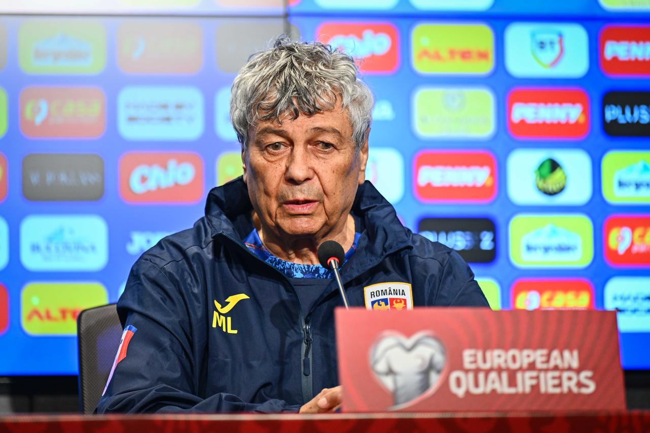 Romania head coach Mircea Lucescu and defender Radu Dragusin (not seen) speak during a press conference ahead of the 2026 FIFA World Cup European Qualifiers play-off semi-final match against Türkiye at Tupras Stadium, in Istanbul, Türkiye, March 25, 2026. (AA Photo)