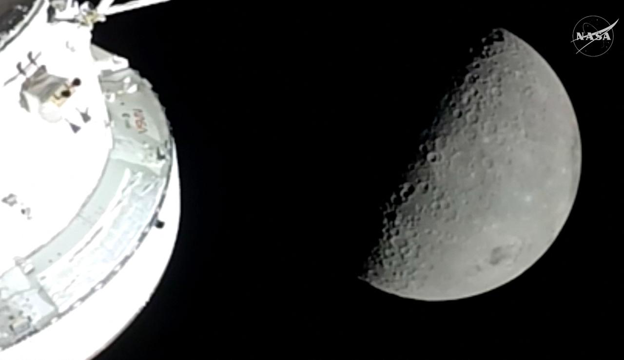 This screengrab from a NASA livestream shows the Orion spacecraft approaching the Moon on April 6, 2026. (AFP Photo)