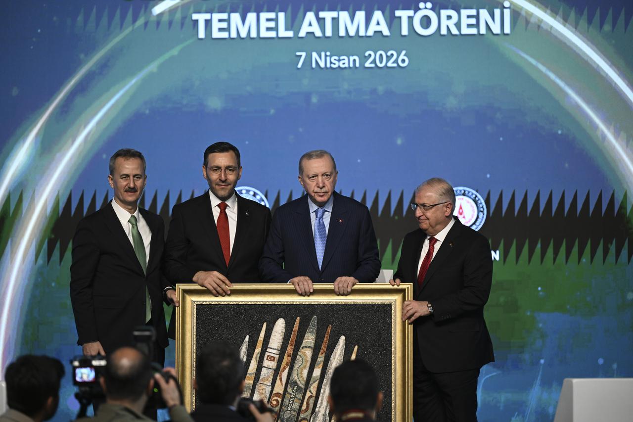 President Recep Tayyip Erdogan at Roketsan Production Facilities Opening, Serial Production Deliveries and Foundation Laying Ceremony in Lalahan, April 7, 2026. (AA Photo)