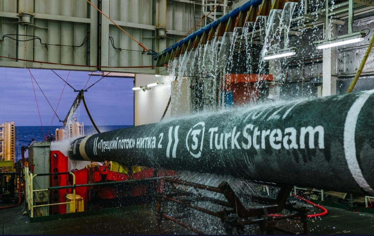 A section of the TurkStream natural gas pipeline is tested under controlled conditions. (Photo via TurkStream)