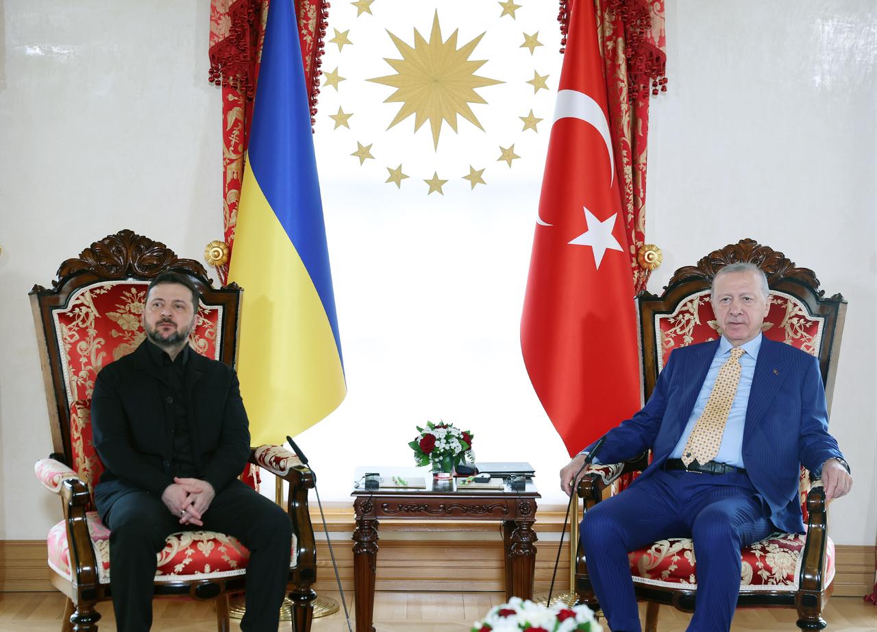 President Recep Tayyip Erdogan meets with President of Ukraine Volodymyr Zelenskyy at Dolmabahce Presidential Office in Istanbul, Türkiye on April 4, 2026. (Photo via Turkish Presidency/Murat Kula)