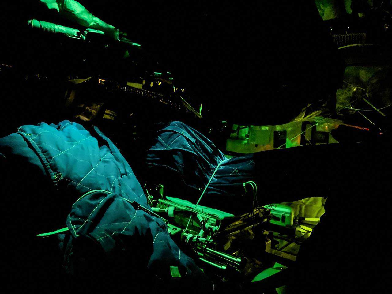 Artemis II crewmember sleeping bags illuminated inside the Orion spacecraft on April 4, 2026. (AFP Photo)