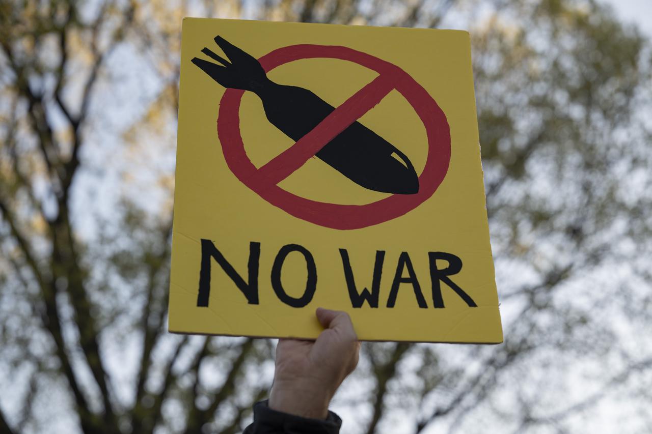 Anti-war demonstrators stage a protest near the White House against the United States and Israel's attack on Iran, in Washington DC, United States on April 7, 2026. (AA Photo)