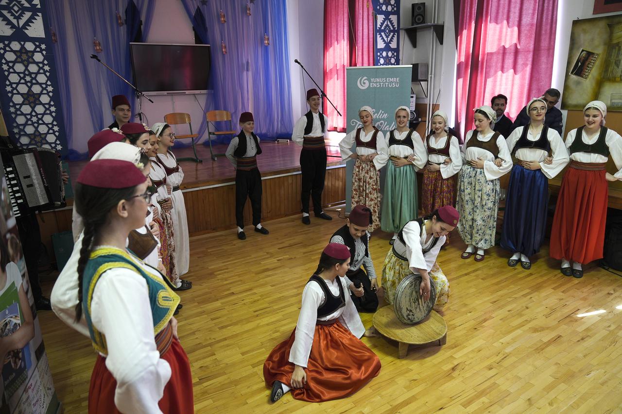 Following the speeches, students performed songs and recited poems in Turkish and Bosnian. Sarajevo, Bosnia and Herzegovina, April 7, 2026. (AA Photo)