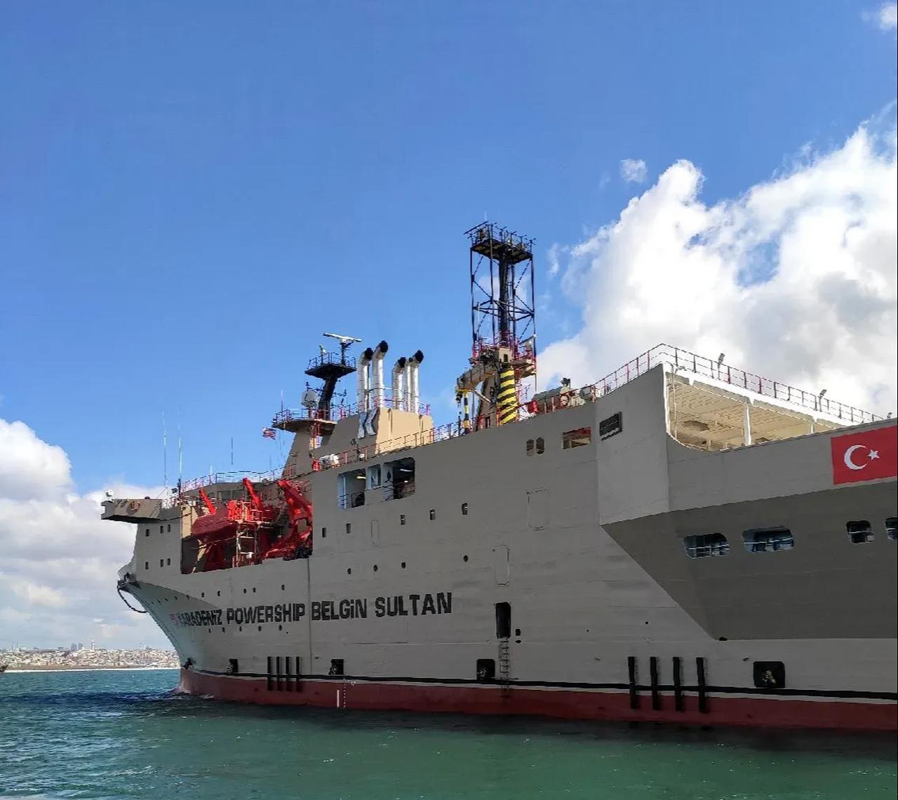 The Turkish floating power plant Karadeniz Powership Belgin Sultan is seen at sea. (Photo via MarineTraffic)