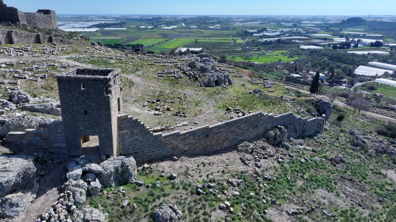 An aerial view of the Hellenistic tower at ancient city of Sillyon in Serik, Antalya, Türkiye. (AA Photo)