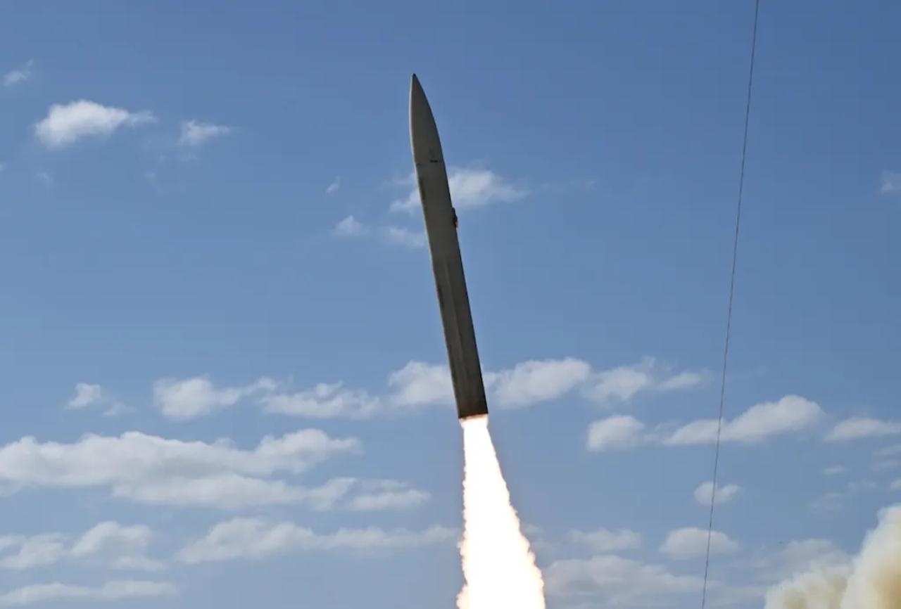 A U.S. Army Dark Eagle hypersonic missile launches during a test. (Photo via U.S. Department of Defense)