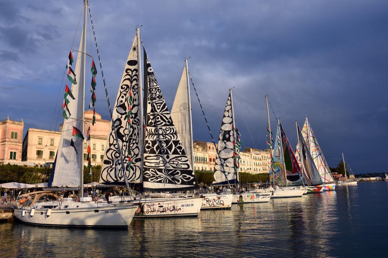A view of the vessels belonging to the Global Sumud Flotilla as they gather at the harbor in Siracusa, on the eastern coast of Sicily, Italy, April 23, 2026. (AA Photo)