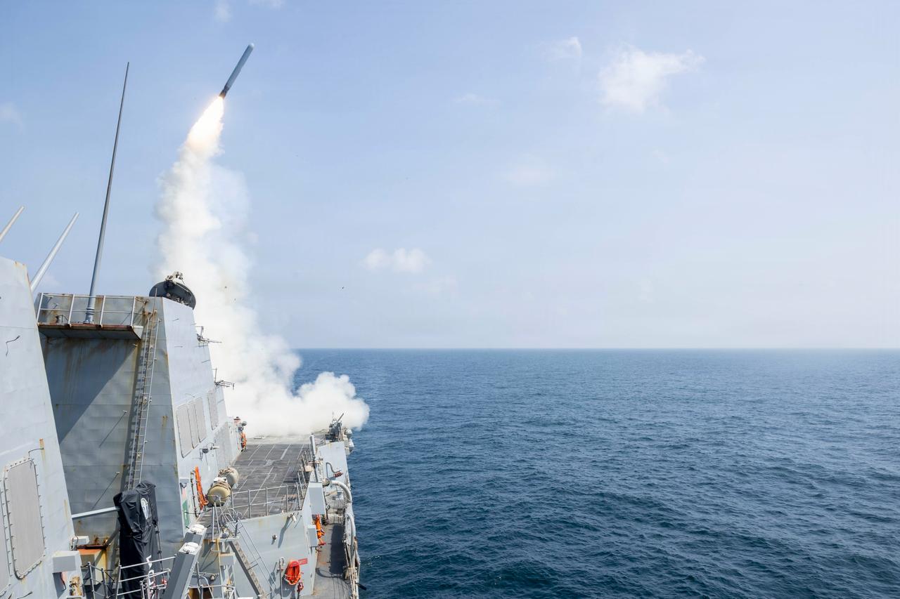 Arleigh Burke-class guided-missile destroyer USS Delbert D. Black (DDG 119) fires a Tomahawk Land Attack Missile (TLAM) in support of Operation Epic Fury, Feb. 28, 2026. (Photo via U.S. Navy)