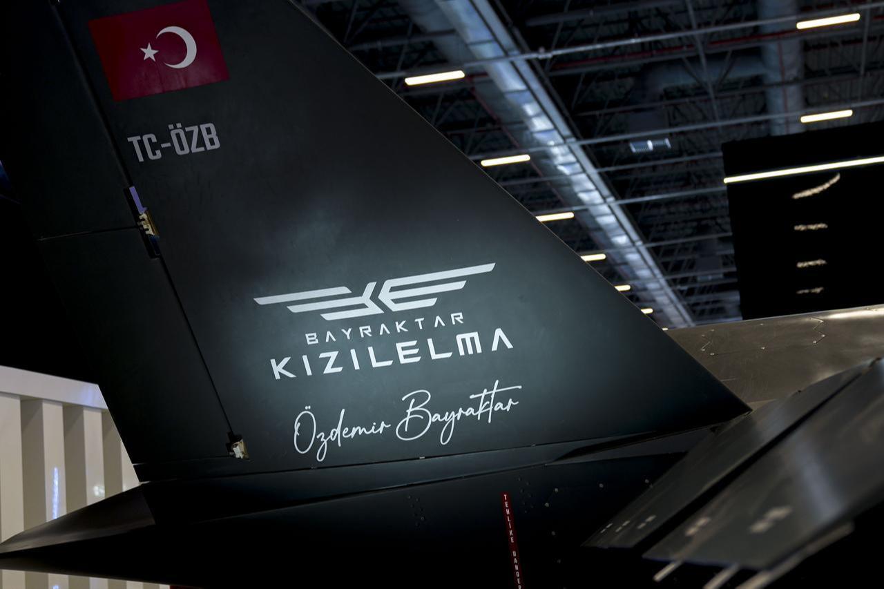 The Bayraktar Kizilelma Unmanned Combat Aircraft (UCAV), developed by Baykar, is displayed during the SAHA 2026 International Defense, Aerospace and Space Industry Fair in Istanbul, May 8, 2026. (AA Photo)