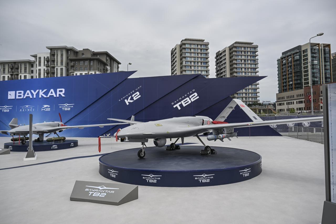 A view of the Bayraktar TB2 UCAV from the 2026 International Defense and Aerospace Exhibition (SAHA 2026) in Istanbul, Türkiye, on May 5, 2026. (AA Photo)