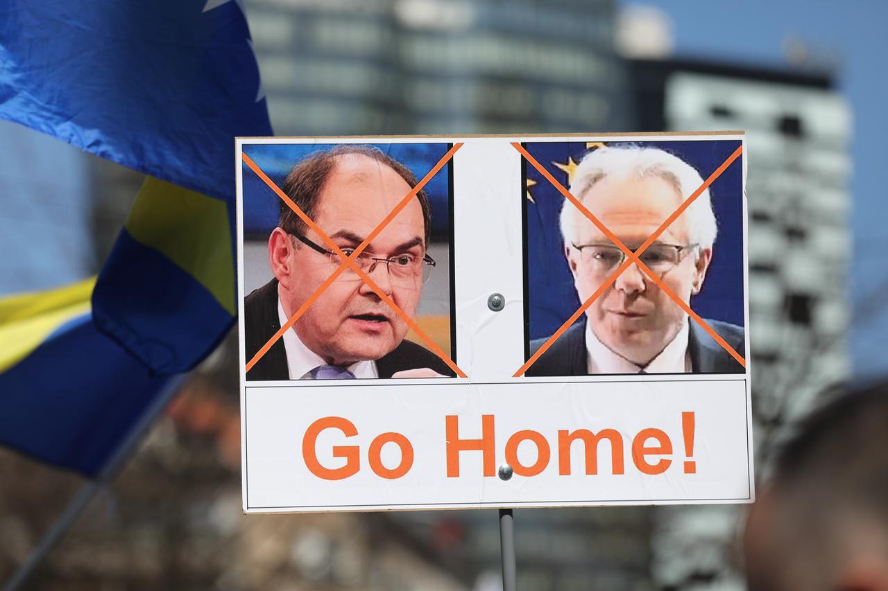 People protest against the High Representative for Bosnia and Herzegovina Christian Schmidt's decisions towards the country in Sarajevo, Bosnia and Herzegovina on March 31, 2023. (AA Photo)
