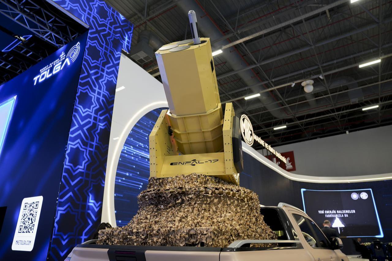 A view of the Enfal-17 anti-drone missile system at SAHA 2026 International Defense, Aerospace and Space Industry Fair in Istanbul, May 8, 2026. (AA Photo)