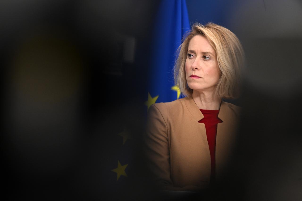 EU High Representative and Vice-President for Foreign Affairs and Security Policy Kaja Kallas listens during a joint press statement with Norwegian Minister for Foreign Affairs and Palestinian Prime Minister before a Ad Hoc Liaison Committee (AHLC) Ministerial Meeting, in Brussels on April 20, 2026. (AFP File Photo)