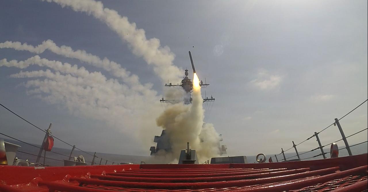 Arleigh Burke-class guided-missile destroyer USS Frank E. Petersen Jr. (DDG 121) fires a Tomahawk Land Attack Missile during operations in support of Operation Epic Fury, Feb. 28, 2026. (Photo via U.S. Navy)